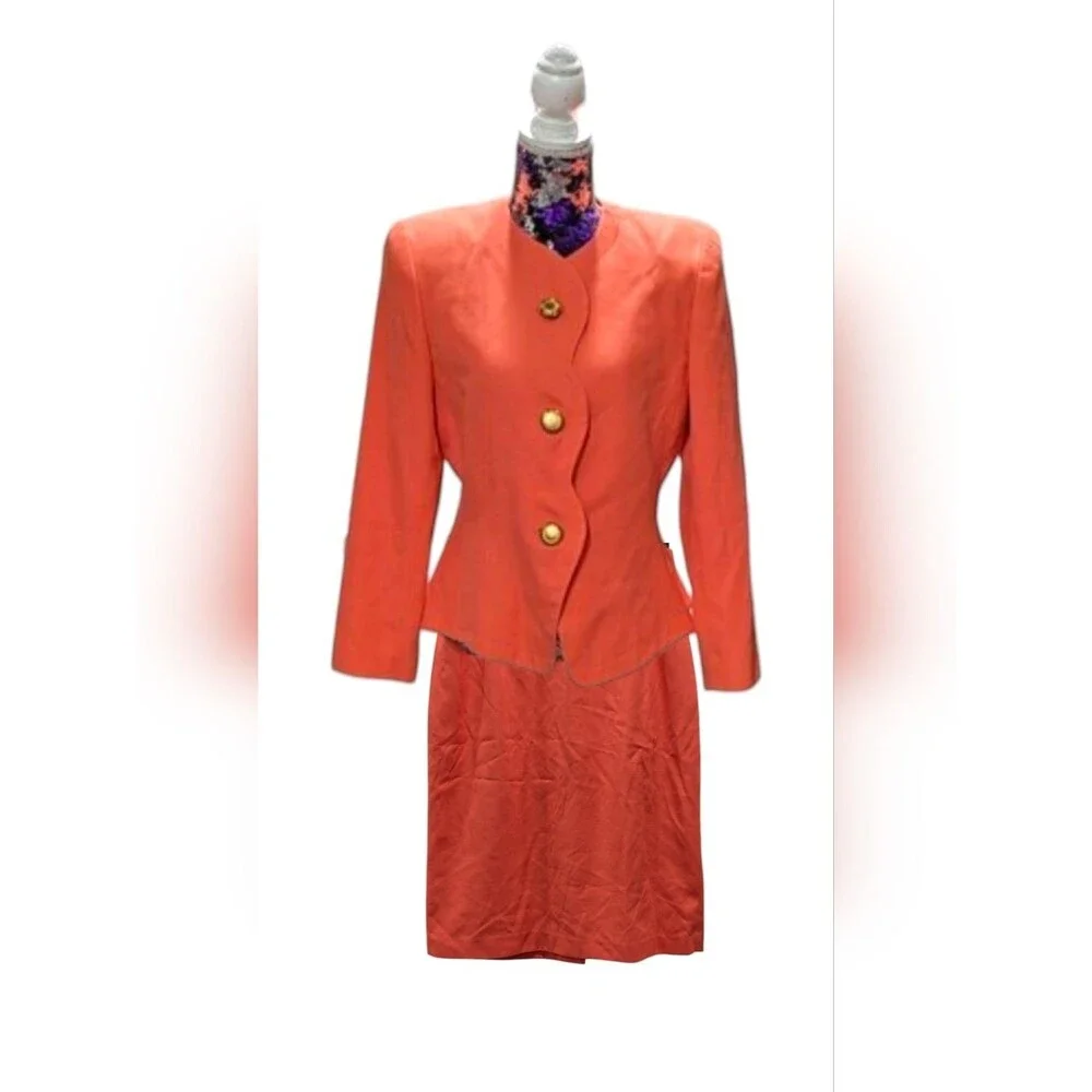 Vintage 90s Coral Peplum Blazer‎ & Skirt Suit Old Money Size 12 Academia